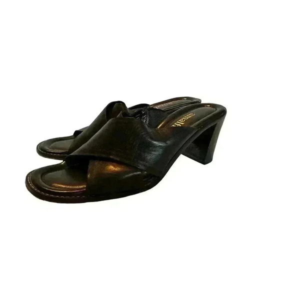 AMALFI for NORDSTROM Strappy Sandals Chunky Heels Sz 8 AA Black Leather ITALY - Picture 2 of 8